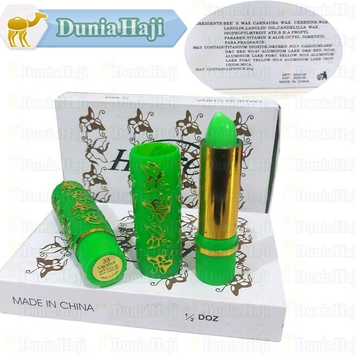 Lipstik Arab Hare Hijau Per 6Pcs 1pack Warna Hijau 100% Original
