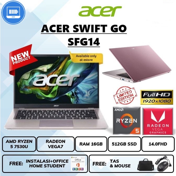 Laptop Acer swift go ryzen 5 7530u Ram 16Gb Ssd 512Gb 14&quot;