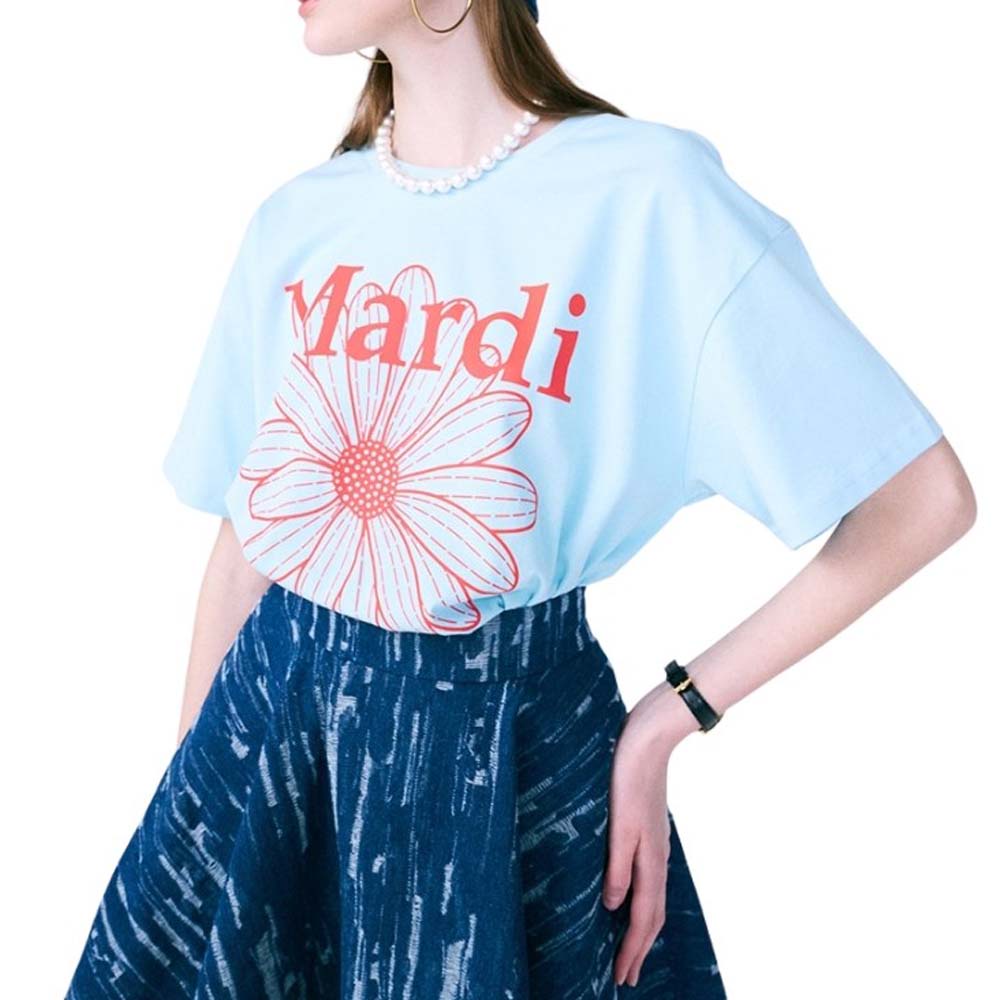 Mardi Flower Tee Sky Blue / Red