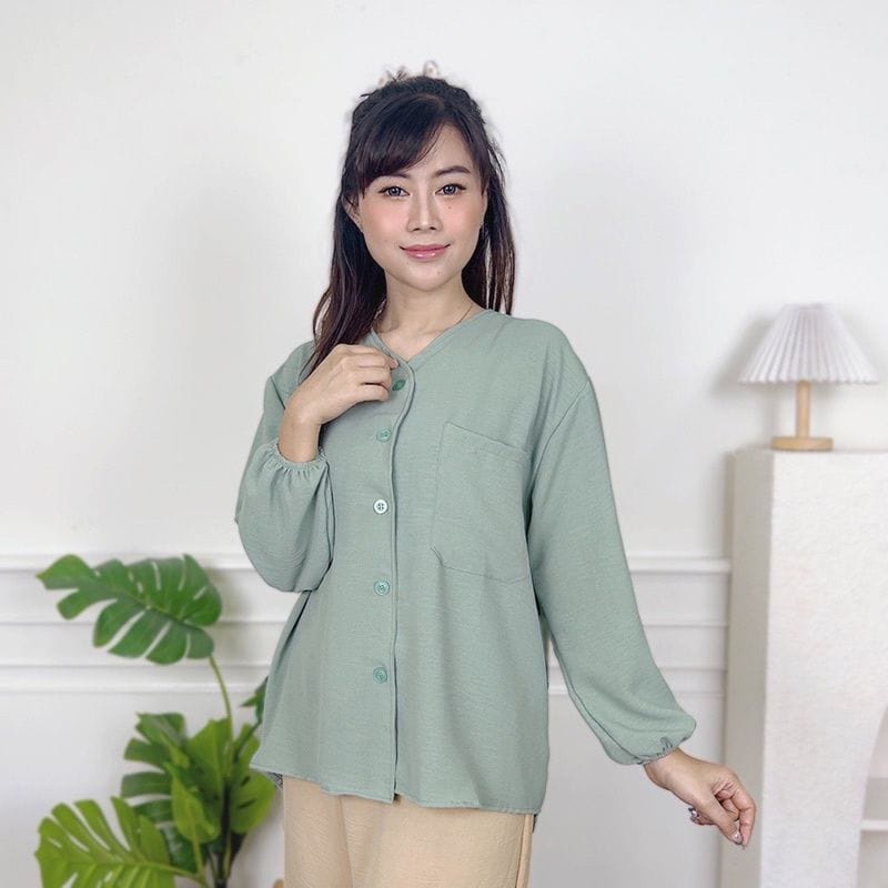 HEVA BLOUSE - KEMEJA ATASAN WANITA POLOS CRINKLE AIRFLOW