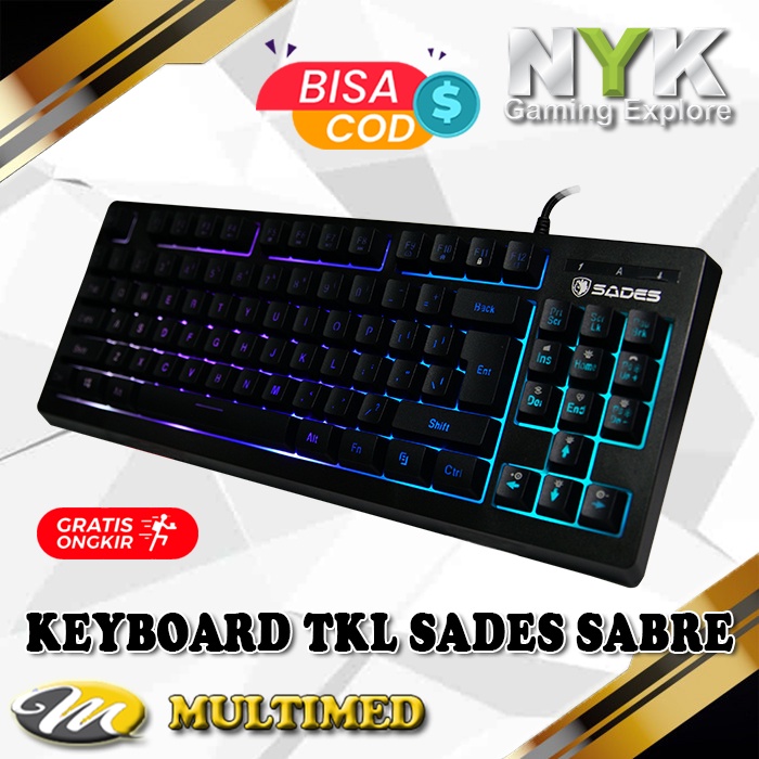 Keyboard Gaming SADES Membrane TKL Sabre RGB