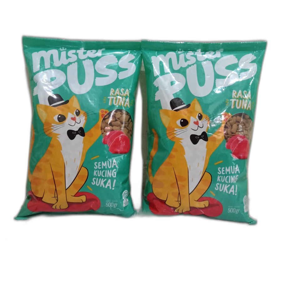 (5pcs)mister puss cat food makanan kucing frespack 500gr rasa TUNA