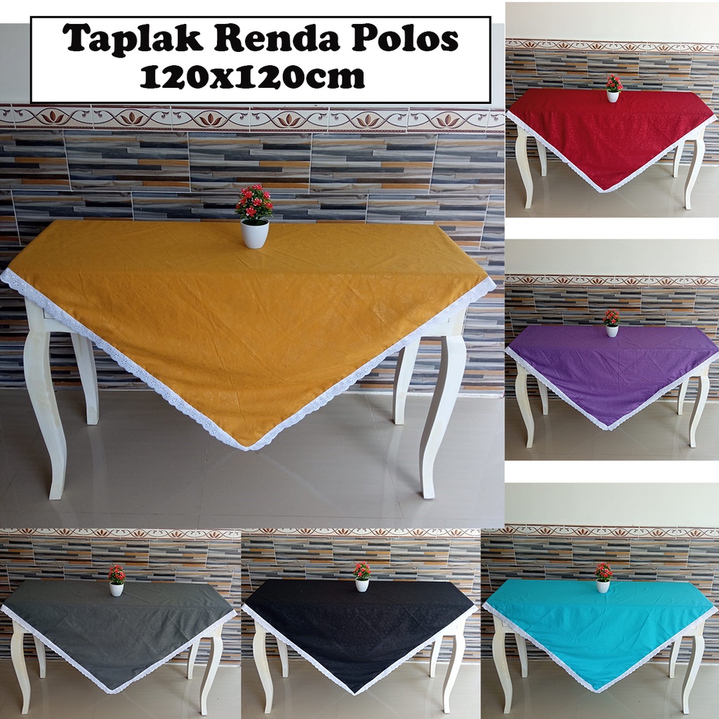 Taplak Meja Renda Persegi Polos Embos 120x120cm Kain Katun Aneka Warna