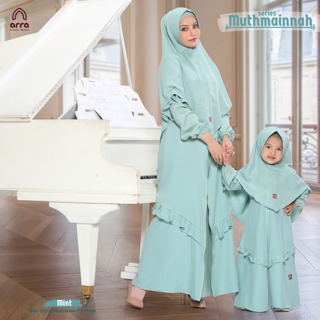 Baju Couple Keluarga Lebaran 2024 Premium Series Muthmainnah Mint By Arra - Sarimbit Keluarga 2024 Lebaran Premium Original Bandung - Baju Lebaran 2024 Couple Keluarga Amanah Baju Gamis Couple Ibu Anak Perempuan