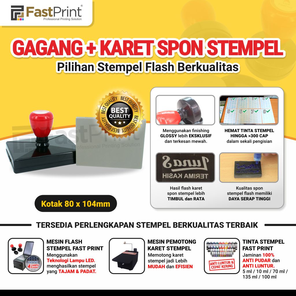 Gagang Plus Karet Spon Potongan Stempel Flash Kotak Ukuran 80X104 MM