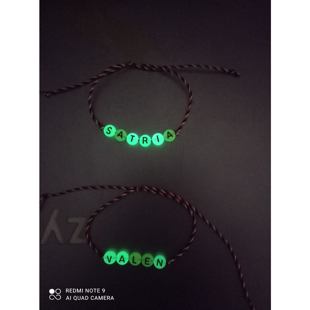 GELANG NAMA CUSTOM TRIDATU ETNIK MOTE GLOW IN THE DARK MODEL TERBARU