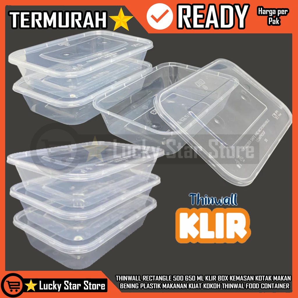 Klir Thinwall Rectangle 500ml 650ml Kotak Makan Persegi Panjang Plastik 500 650 Ml Thinwal Rectangel