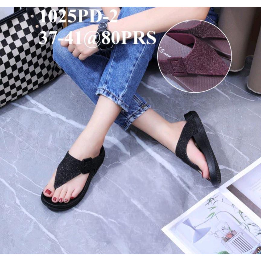 PROMO- Sandal wanita jepit wadges HYS 1025 PD gliter Jelly