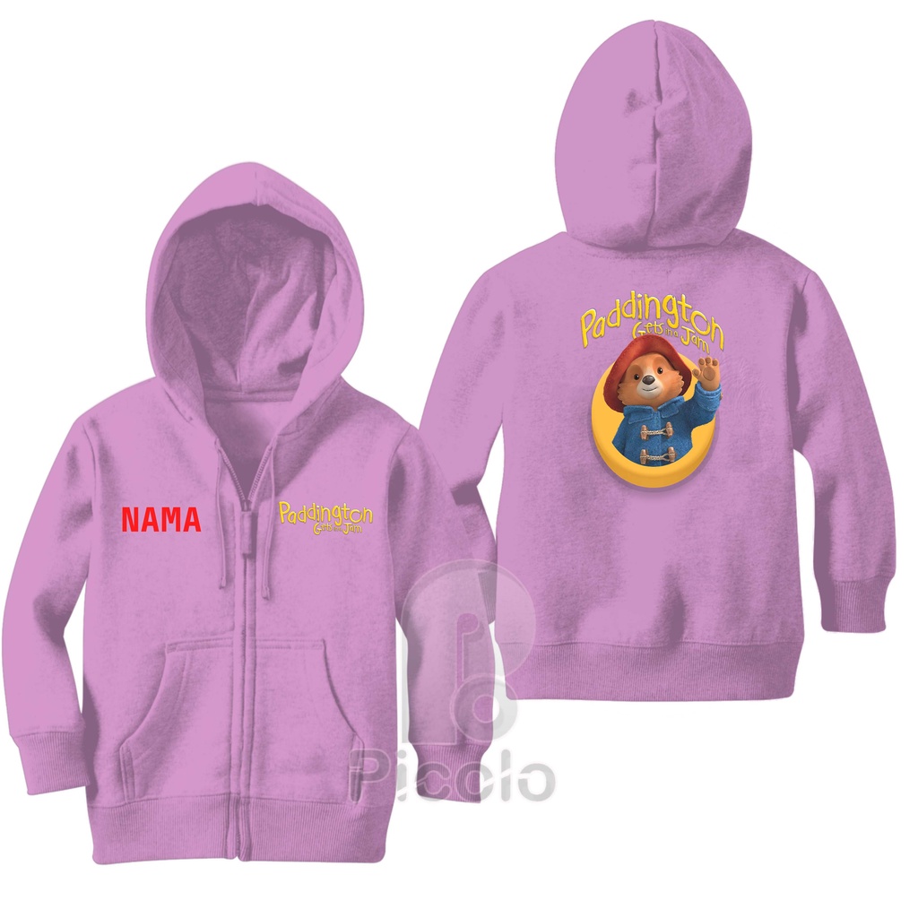 (FREE NAMA) SWEATER HOODIE ZIPPER ANAK MOTIF PADDINGTON GETS INA JAM UNISEX