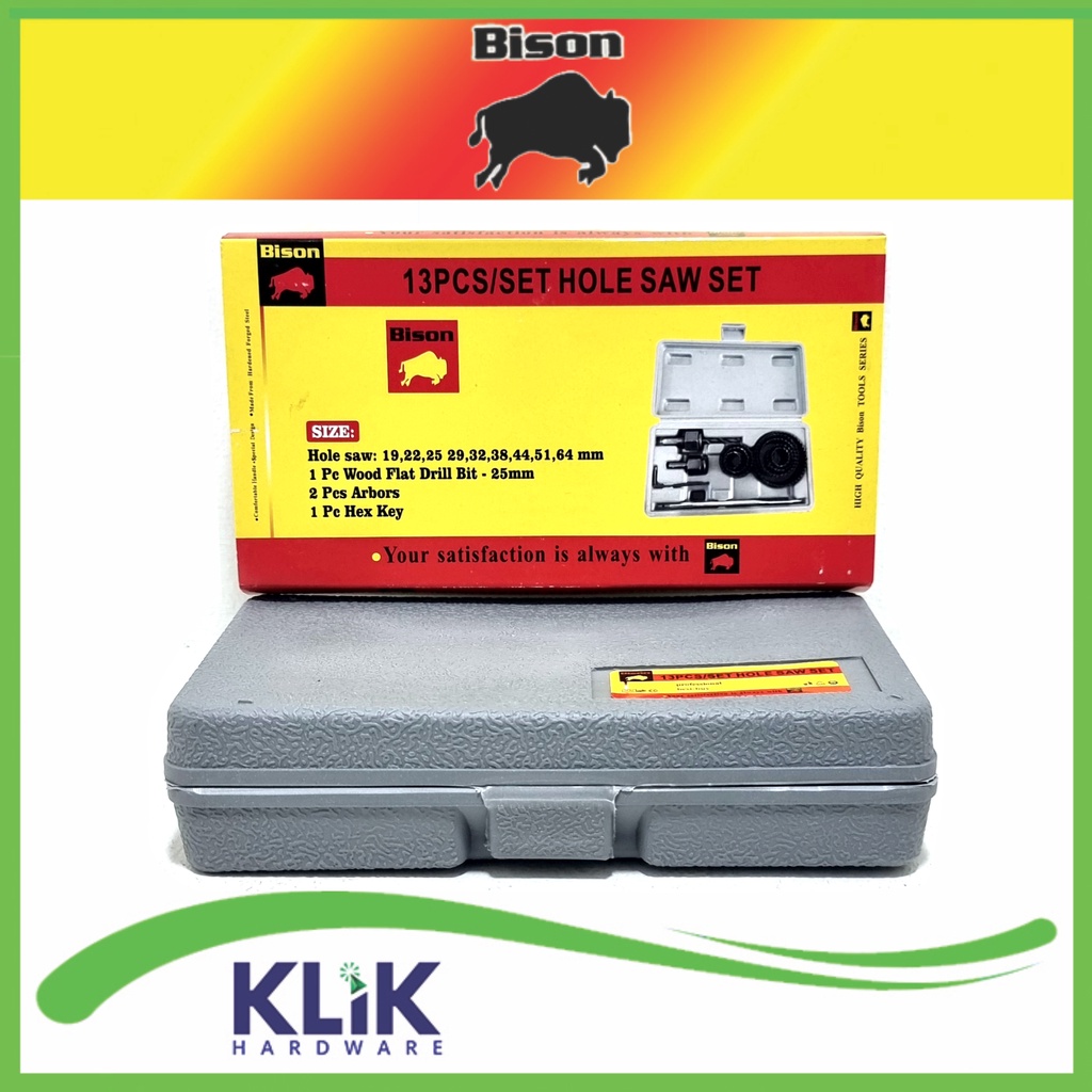 Bison Hole Saw Set 13 Pcs Mata Bor Pelubang Kayu Holesaw Kit Pelubang Pipa Hidroponik