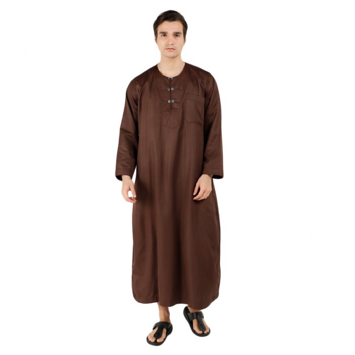 Jubah Pria SHOHIB JUBAH GAMIS PRIA OBLONG OMAN - COKLAT TUA, S slimfit premium dewasa jumbo terbaru 