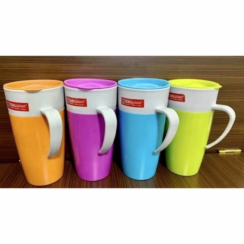 GBU Plast Mug Ayaka Large Cangkir Tutup 550 ml Mug Plastik Tebal Food Grade