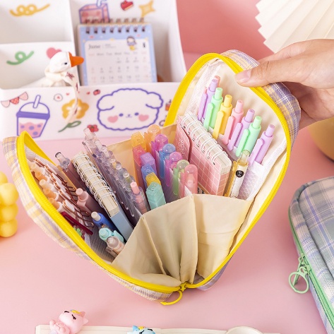 [ORGM] Alat Tulis Kantor Perlengkapan Sekolah Kotak Pensil Pencil Case Style Jepang Checkered Kotak Kotak 5 Lapis