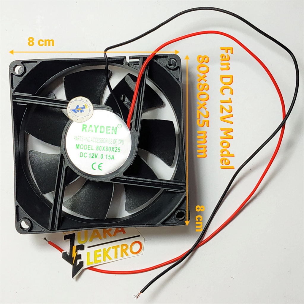 Fan DC 12V Model 80x80x25 mm Kotak Hitam Rayden