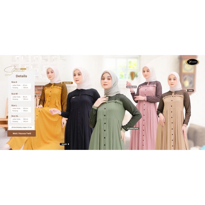 SIENNA DRESS Gamis Aksen Kancing Full Brukat Yessana Hijab bahan Viscose Twill Adem lembut Original