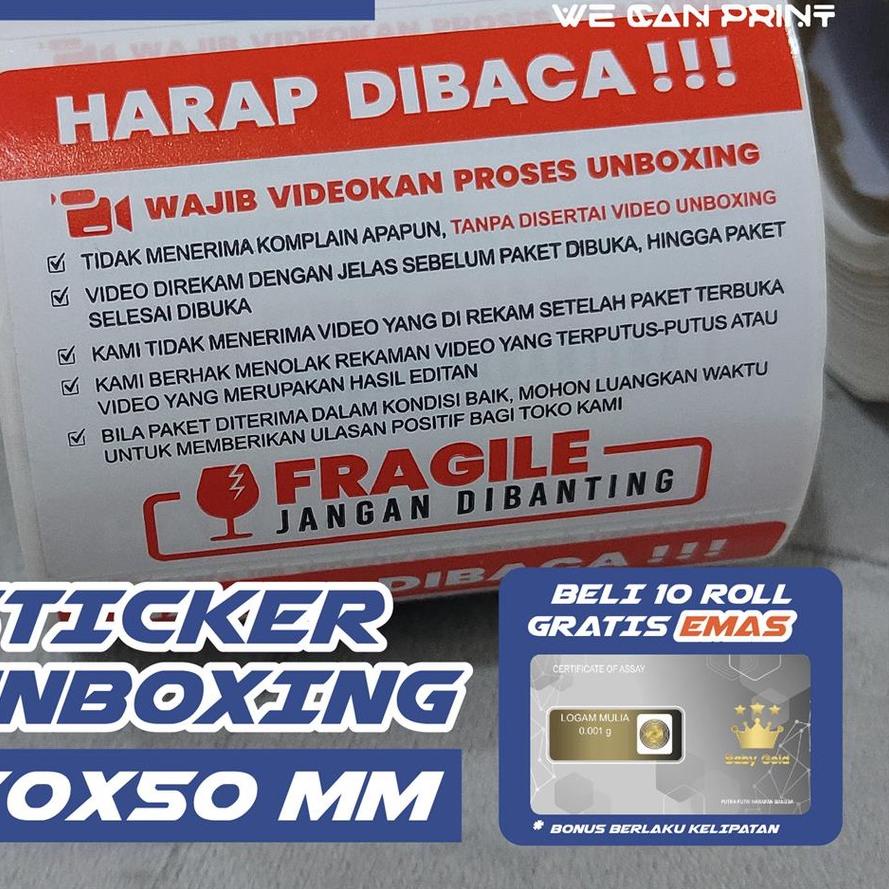 

️✔️✔️ [ 500 PCS ] Label Sticker FRAGILE Wajib Video Unboxing Stiker Jangan Dibanting Online Shop 
