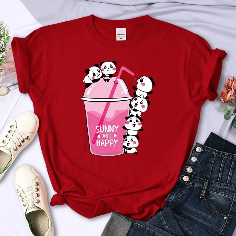 Kaos Wanita Panda Boba Lucu Oversize Lengan Pendek Jumbo Baju Panda Wanita Anime Kartun Aesthetic Tebal T-shirt Gambar Panda Beruang Minuman Boba Jumbo Katun Combed Kaos Atasan Cewek Motif Gambar Lucu Oversize All Size Lengan Panjang Baju Kaos Distro XXXL