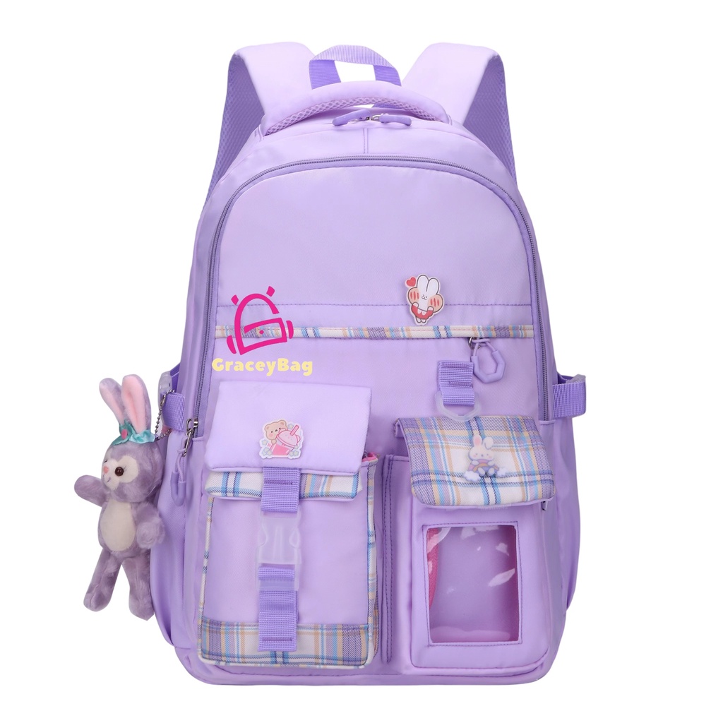 GB-8033 Tas Ransel Sekolah Anak Perempuan Import Free Pin, Boneka, Rain cover