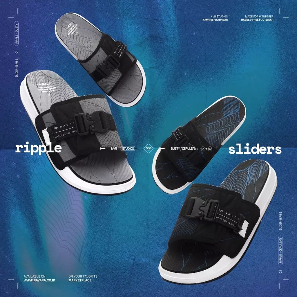 Ripple Cerulean | Sandal Slider Ringan Slop Casual Santai Sendal Slide Simple Pria Men Sendal Footwear | FORIND x Navara