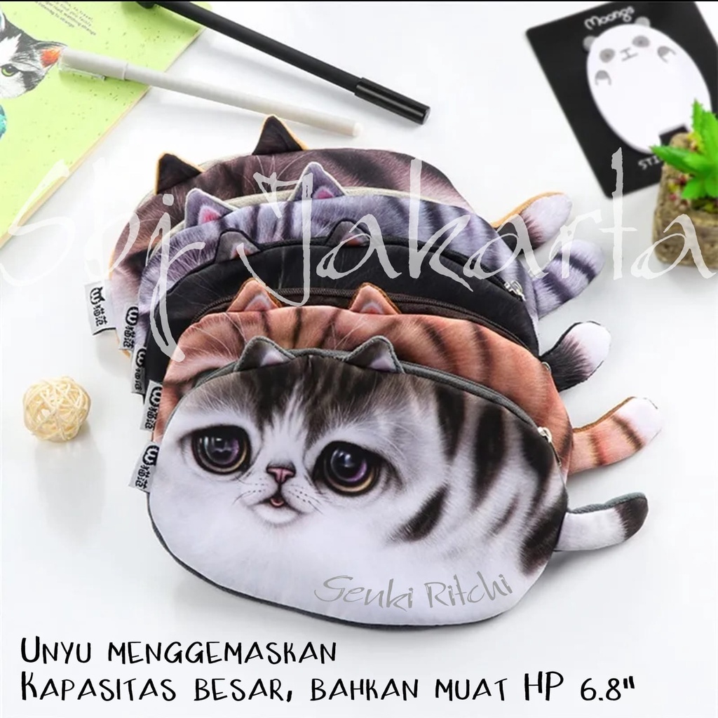 Tempat Pensil Multi fungsi Kotak Pensil Kain Lembut Kucing Bulat / Dompet HP Multifungsi / Dompet UANG MOTIF CHUBBY CAT