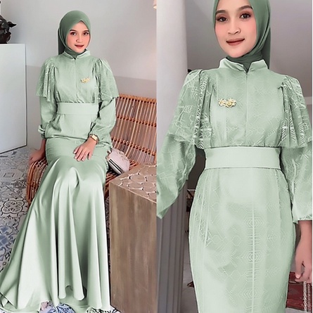Baju Gamis Maxi Wanita Remaja Pakaian Hari Raya Lebaran Idul Fitri 2023 Gamis Brukat Celline Trend K