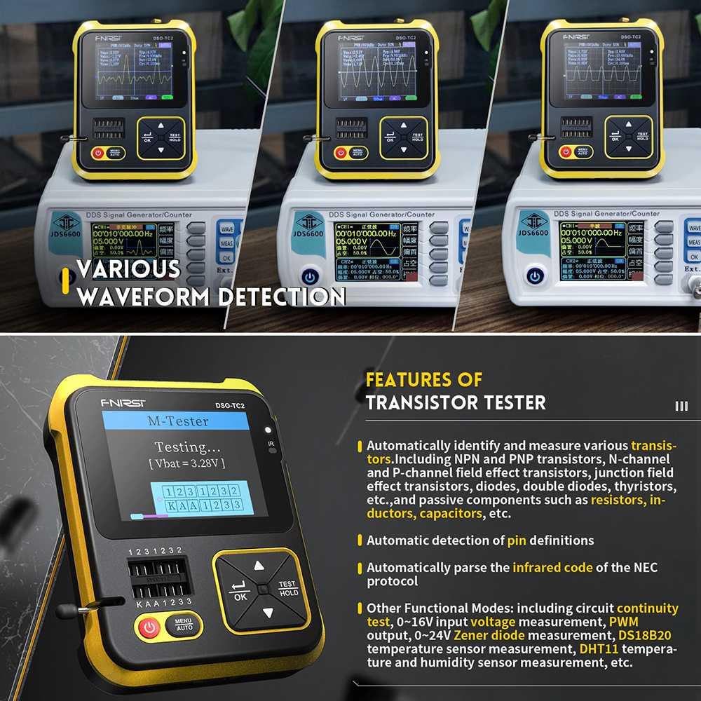 FNIRSI 2 in 1 Transistor Tester &amp; Digital Oscilloscope Handheld - DSO-TC2 - Yellow