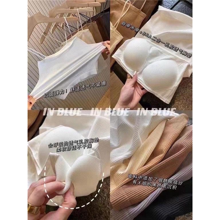 ❤ MIMI ❤  Tanktop Wanita Kemben Tali Kecil Singlet Rib Square Elastis Tanpa Kawat With Bra Cup murah