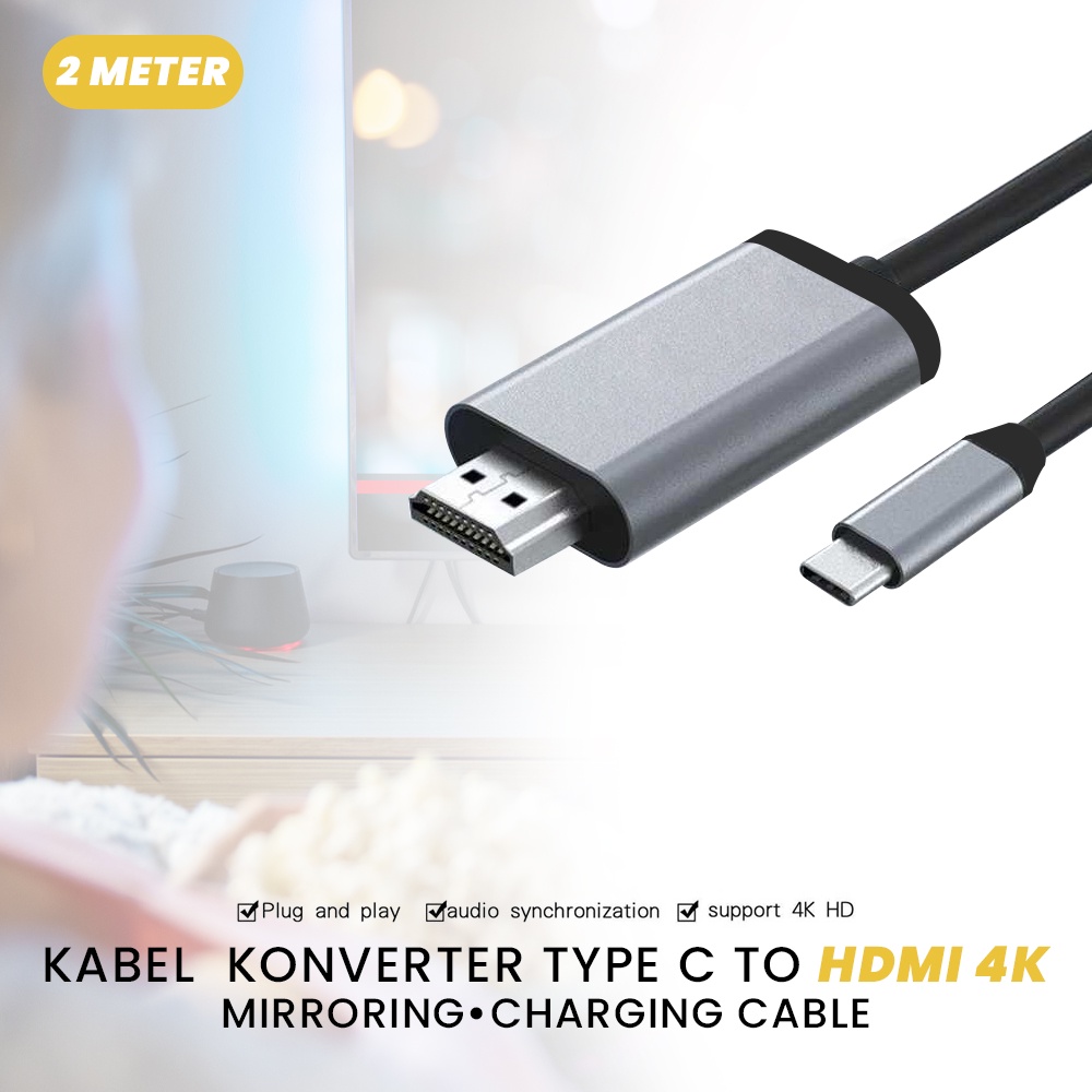 Kabel Video Konverter USB Type C to HDMI 4K 2 Meter - TH02 - Dark Gray