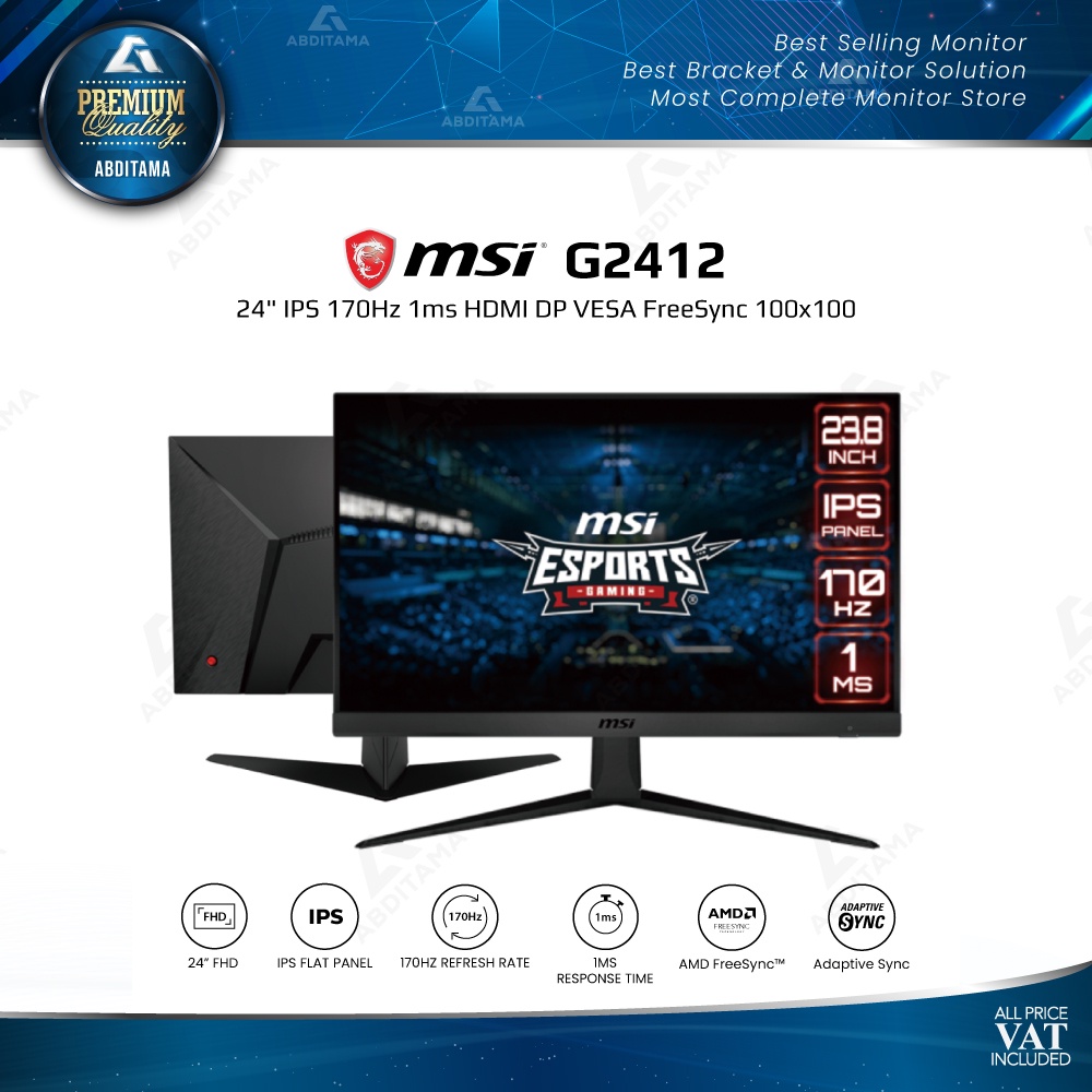 Monitor LED MSI G2412 24&quot; IPS 170Hz 1ms HDMI DP VESA FreeSync 100x100