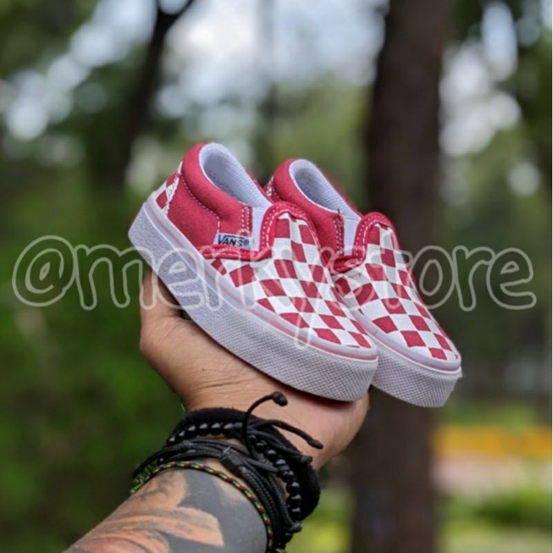 Sepatu anak anak perempuan slipon catur pink putih