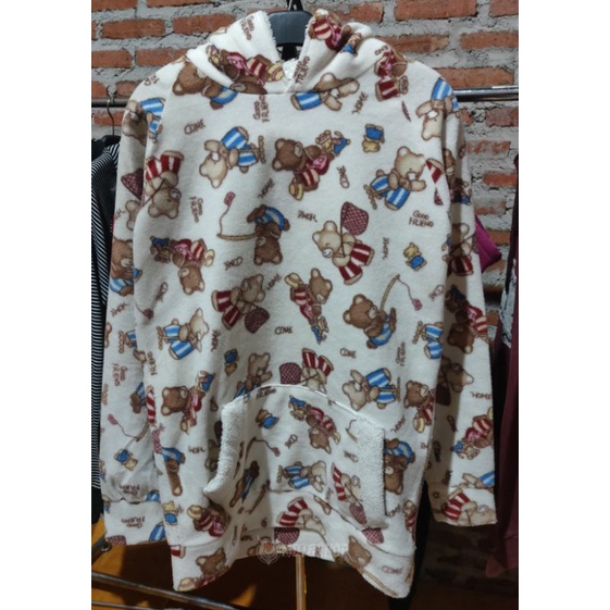 Hoodie Semi Sherpa Bahan Tebal Hangat Full Motif Beruang (Second)