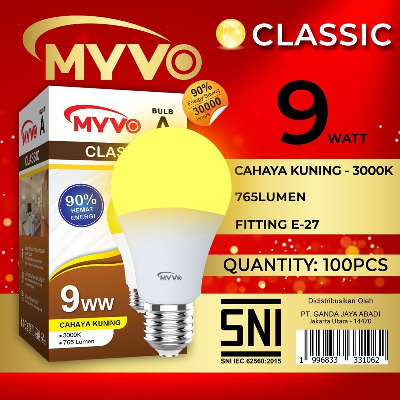 Myvo Led Bulb Cahaya Kuning Warm White 3 5 7 9 12 15 18 21 Watt Myvo Classic