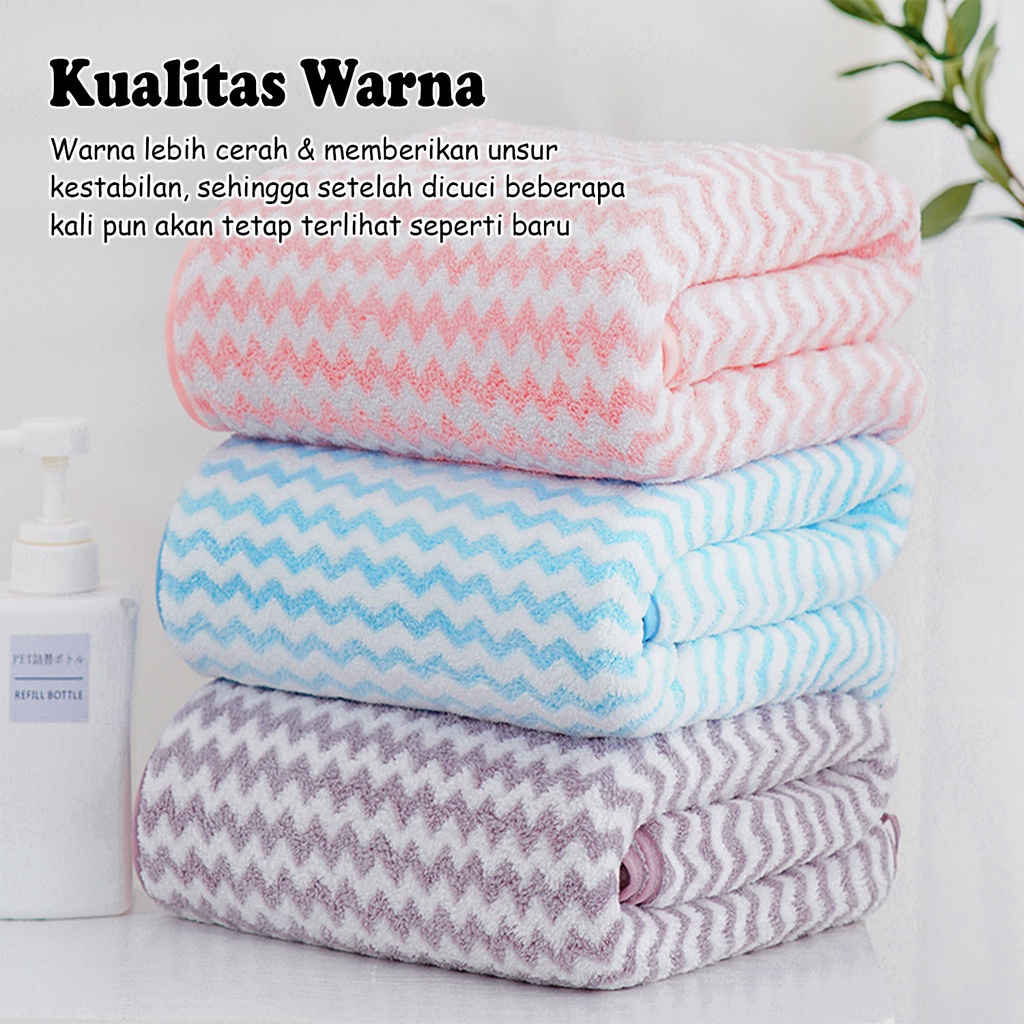 Handuk Mandi Dewasa Motif ZigZag Ukuran 70cm x 140cm Bath Towel Bahan Microfiber Tebal Lembut High Quality Termurah J2A1