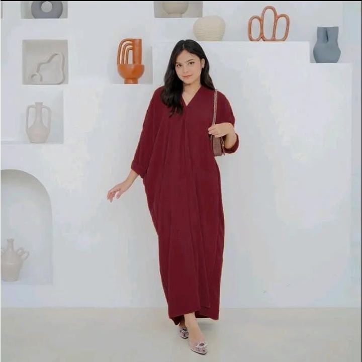 Nagita Long Dress Crinkle Airflow Kaftan Atasan Wanita Kekinian Mak BB 85KG