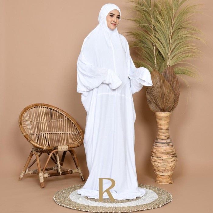 Mukena Jumbo Terusan Dewasa Putih Polos Mukena Langsungan Rayon