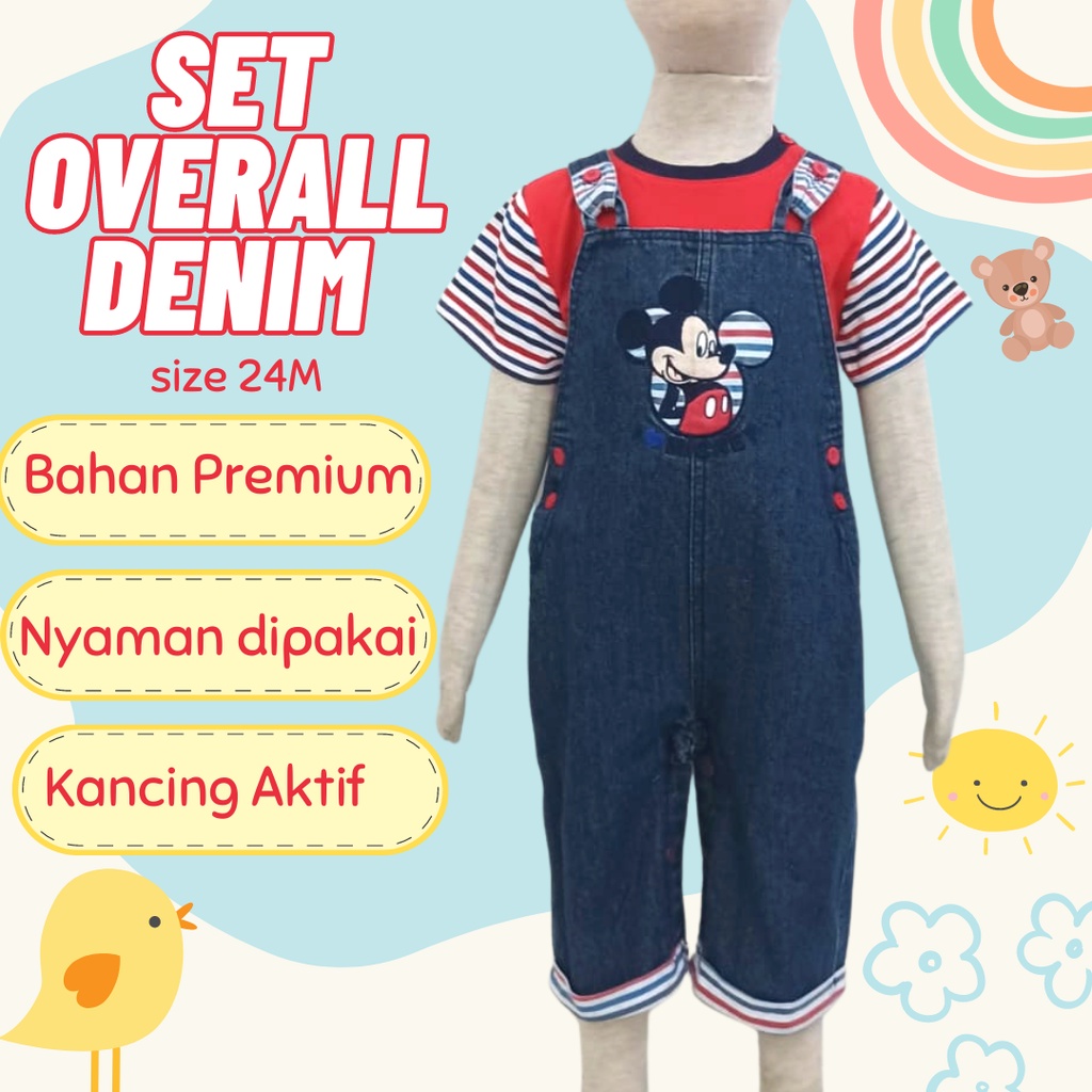 1-2T Setelan Denim Overall Baju Kodok Anak MK Mouse Kaos Polos Keren anak 2 tahun unisex