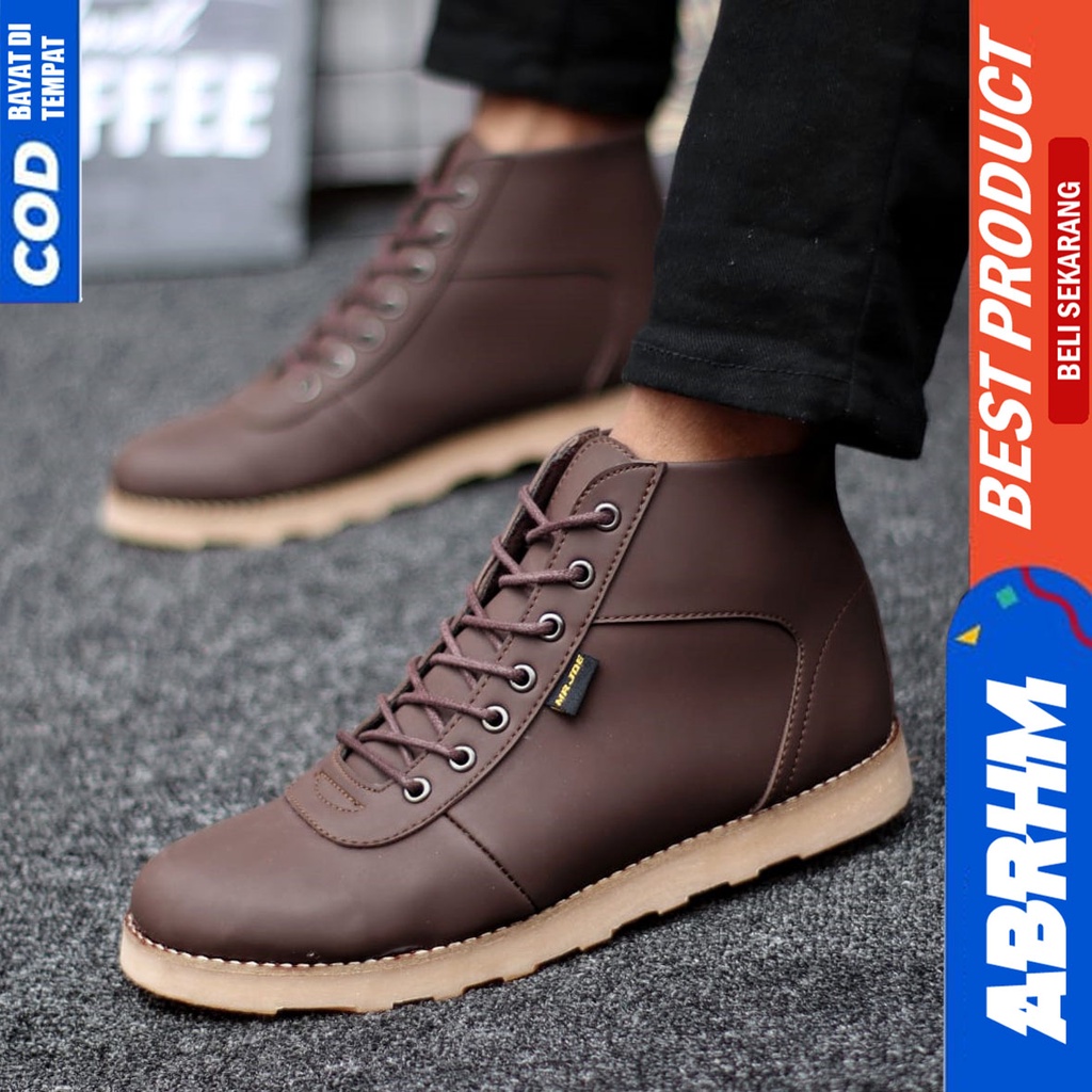 ABRHM x BARA Sepatu Boots Casual Pria kulit Sintetis Kasual Kerja boot Cowok Original