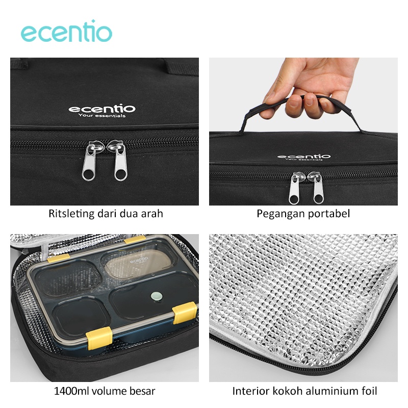 ecentio tas bekal lunch bag Isolasi panas dan dingin tas tote cooler besar tempat bekal tas