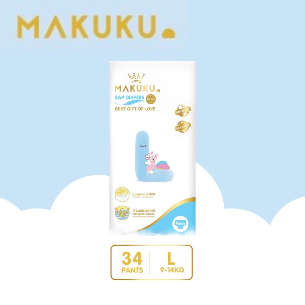 MAKUKU SAP DIAPERS PRO CARE PANTS L 34 POPOK CELANA BAYI PREMIUM