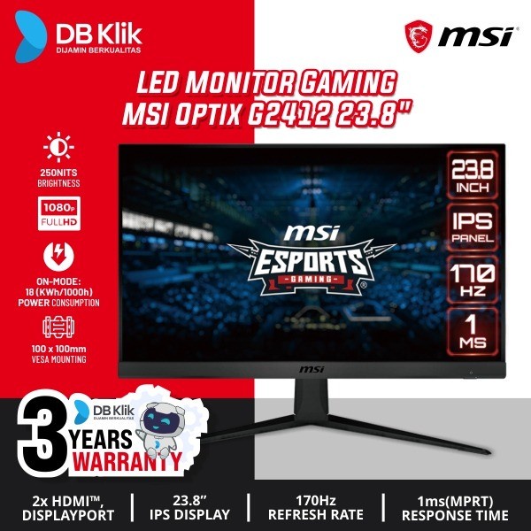 LED Monitor Gaming MSI Optix G2412 23.8&quot; 170Hz FHD HDMI DP - MSI G2412