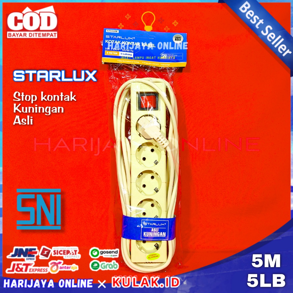 STARLUX STOP KONTAK 5 LUBANG KABEL 3M 5M TERMINAL COLOKAN SNI