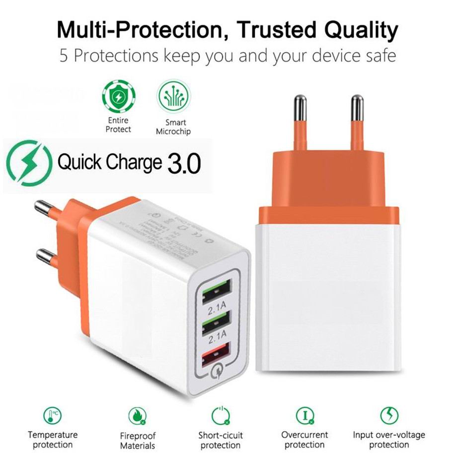 Charger Plug-In Dinding Quick Populer Multiport Untuk Handphone Universal 18w 3usb 3.0 Quick Charging