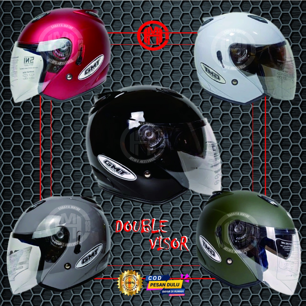 HELM CENTRO DOUBLE VISOR|MODEL INK CENTRO|MERK GMT|HALF FACE