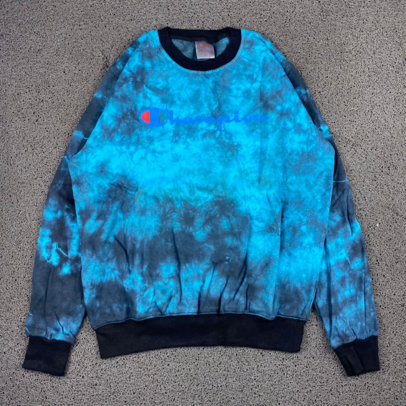 CREWNECK CHAMPION TIE DYE BORDIR FULL TAG LABEL CASUAL HYPE