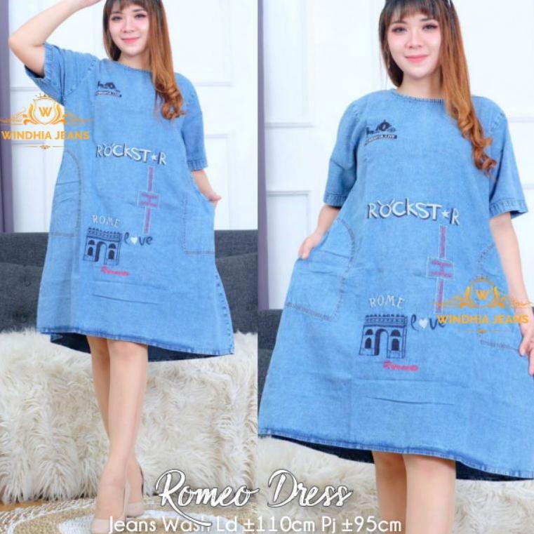[ART. 9988 Romeo Casual Dres Dress Jean Jeans Jins Denim Pakaian Fashion Wanita Bumil Pendek Jumbo M