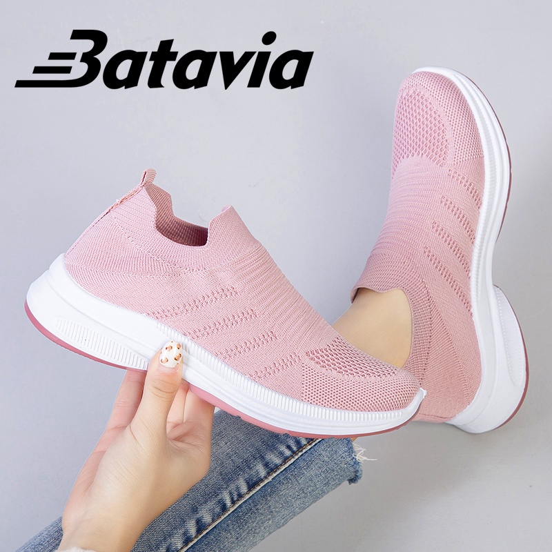 Batavia 2023 Baru Rajut Sepatu Wanita Bernapas dan Nyaman Sepatu Olahraga Wanita Lembut Bawah Elastis Sepatu Non-Slip Tahan Aus Sepatu Joging Sepatu Berjalan Sepatu Sekolah Wanita S2