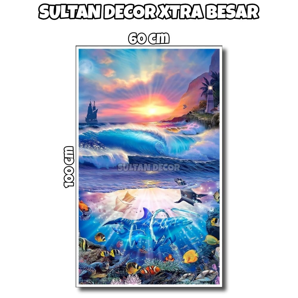 LUKISAN POSTER CETAK PEMANDANGAN ALAM HEWAN LAUT XTRA BESAR UKURAN 100X60CM 150X100CM 200X100CM HIAS