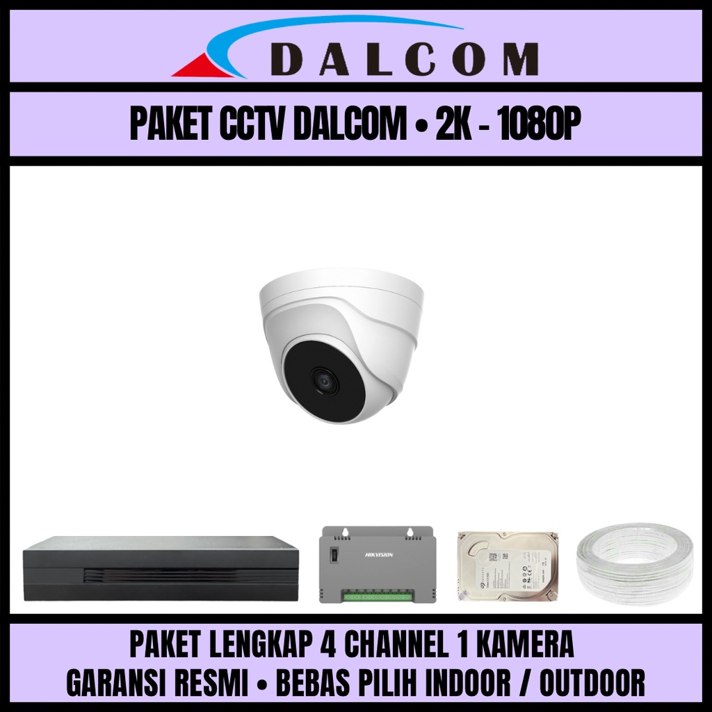 PAKET CCTV DALCOM 4 CHANNEL 1 KAMERA 2K 1080P