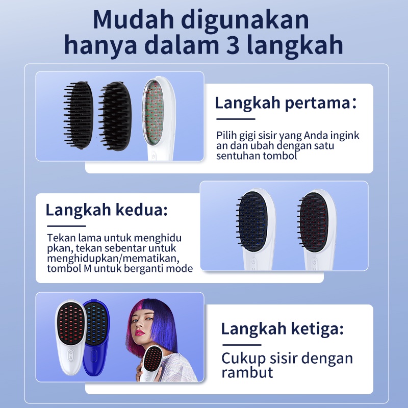 AmazeFan sisir rambut Anti Rontok Sisir Anti Kusut dan Ketombe Sisir Laser hair brush Sisir Pijat Listrik red&amp;blue light sisir rambut Menguatkan folikel Sisir Pijat Kulit Kepala anti kusut dan rontok EMS Sisir Pijat Getar Sikat sisir anti rontok