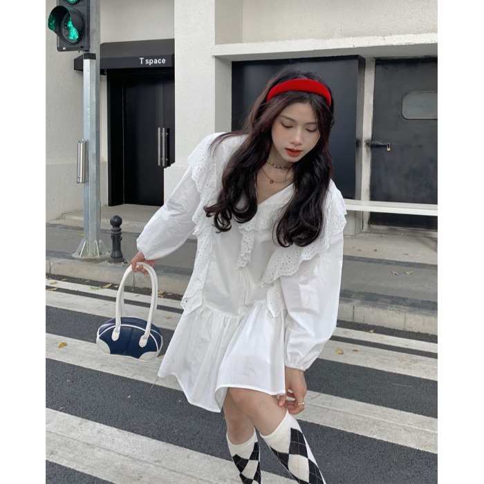 Red rok boneka putih kumikumi rasa desain perempuan renda berongga longgar kasual rok musim gugur Perancis gaun